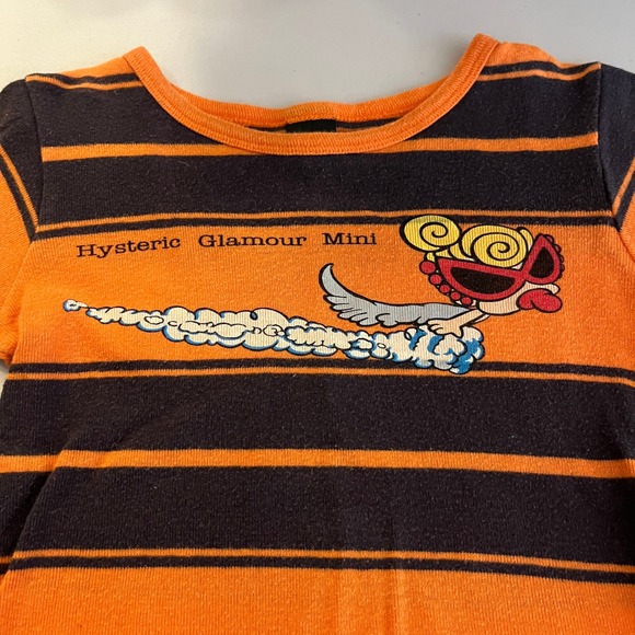 Hysteric Glamour Mini‎ Striped Orange Black Graphic Tee Shirt Women - Picture 3 of 9